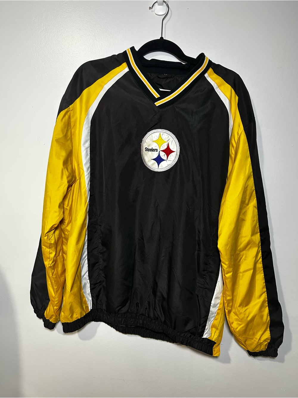 Vintage Mens XL NFL Steelers Windbreaker Pullover Long Sleeve Pitt Black Yellow